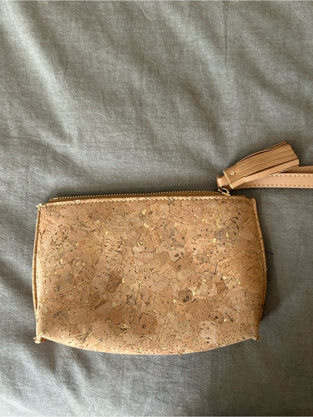 Street Level Cork Wristlet Clutch in Tan with Gold Accents